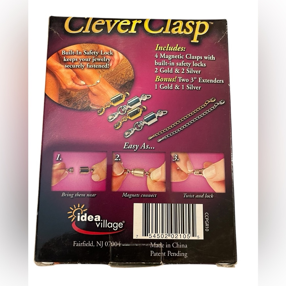Magnetic Jewelry Clasp Set Built In Safety Lock 2 Gold 2 Silver 2 3” Extenders - Picture 2 of 6